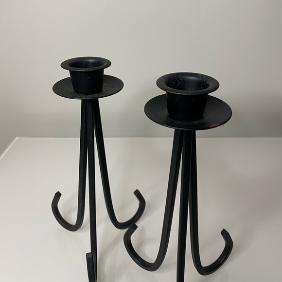 Set of 2 -Black Metal Candle Holders - Picture 2 of 5